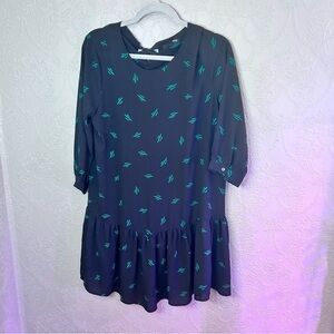 Chic Black Dress with Green Leaf Pattern Mixxo L cactus